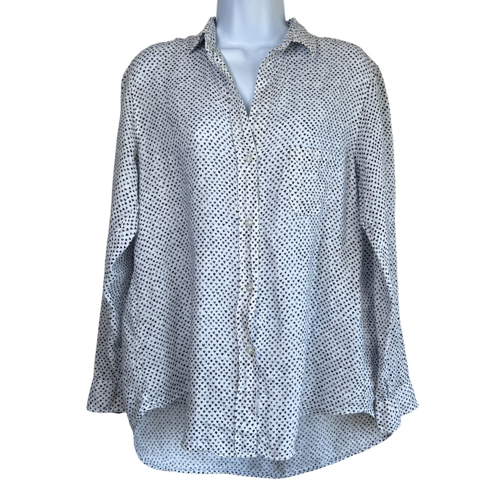 Grayson Womens The Hero Linen Button Up Shirt Heart Print Size 02‎ Small Preppy